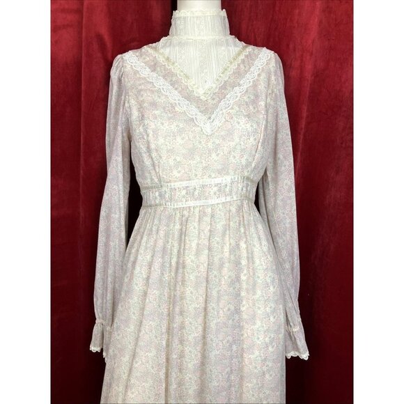 Sz 9 Vint 70s Gunne Sax Floral Daisy Print Prairie Dress Maxi Gunnesax - Picture 1 of 6